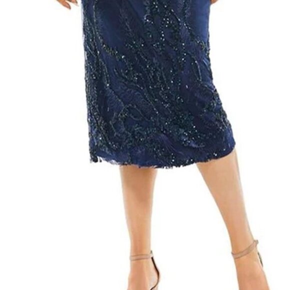 Mac Duggal Midnight Blue Embellished Peplum Midi Dress - Picture 2 of 4